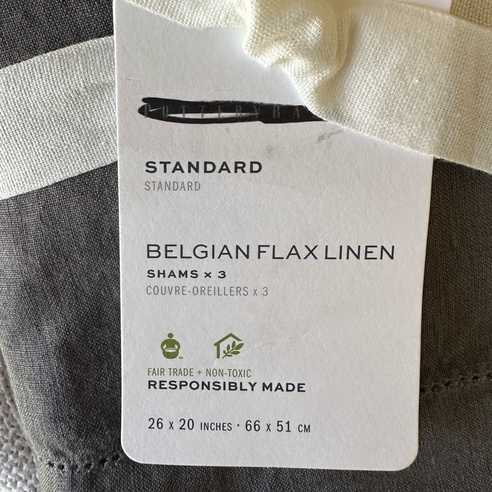 Set of 3 Pottery Barn Belgian Flax Standard Pillow Shams- Charcoal Grey